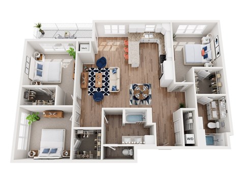 Floor plan for 3 beds, 2 baths, 1613 sqft